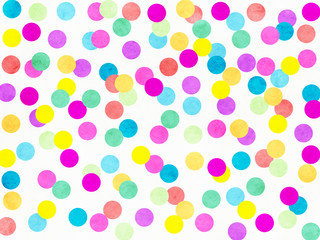 Abstract multicolored Confetti on watercolor textured background, pastel polka dots background