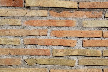 Ancient roman brick wall, closeup. Pompeii, Italy.