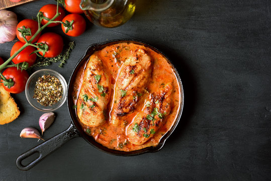 Stewed chicken breast with tomato sauce