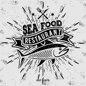 Seafood restaurant vintage logotype. Emblem template