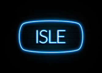 Isle  - colorful Neon Sign on brickwall