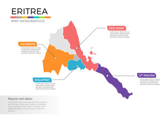 Eritrea map infographics vector template with regions and pointer marks