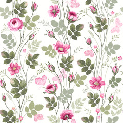 seamless floral pattern with  roses and butterflies
