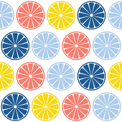 Abstract handmade citrus rounds seamless pattern background. Childish handcrafted wallpaper