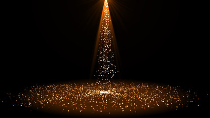 Sprinkle gold dust on a black background with copy space.