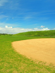草野球場のある河川敷風景