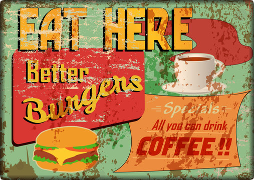 grungy diner sign, retro style, vector illustration