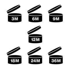 Period After Opening (PAO) set, shelf life vector icon