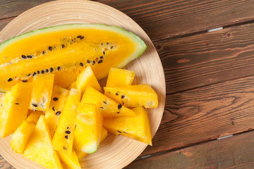 Slice yellow watermelon