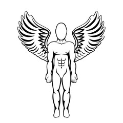 Man with wings. Angel figure. Vector illustration.