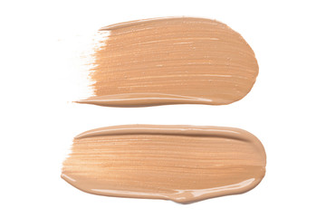smeared foundation natural make up on white background