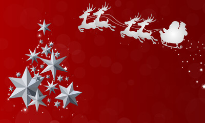 Illustration of Santa Claus. Christmas and New Years red background with Christmas Tree