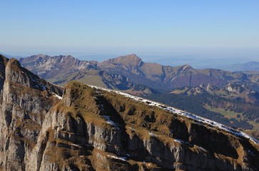 Peak of the Churfirsten range and mount Grosser Speer. View from Chaeserrugg.