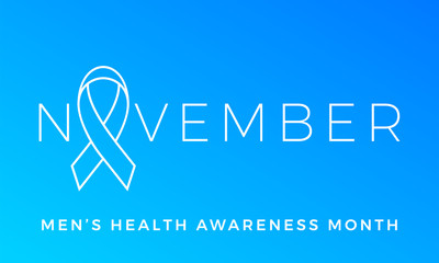 Movember men health awareness month poster for prostate cancer November social solidarity campaign. Vector symbol of blue ribbon for Movember no shave event against man prostate cancer