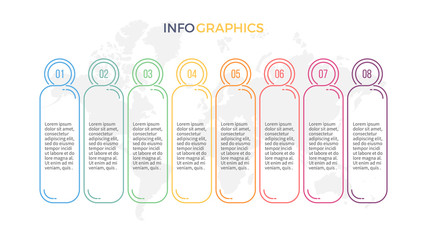 Business infographics. Presentation with 8 columns, options. Vector template.