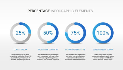 Vector infographic elements template with blue percentage circles - obrazy, fototapety, plakaty