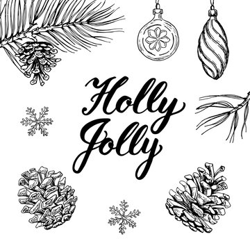 Holly Jolly! Hand drawn graphic elements and lettering.