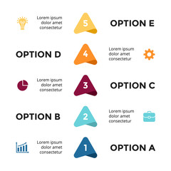 Vector arrows timeline infographic, diagram chart, graph presentation. Business progress concept with 5 options, parts, steps, processes.