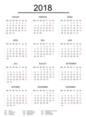 Kalender 2018 mit einer Linie