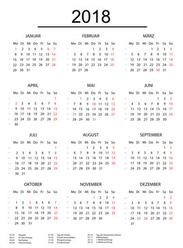 Kalender 2018 mit einer Linie