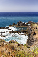 Fototapeta na wymiar Portrait view of the coastline near Funchal on Madeira, Portugal.