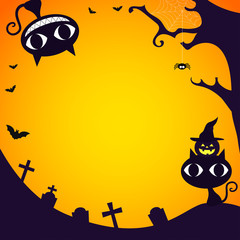 Halloween Background vector illustration, Black cats and graveyard with copy space.