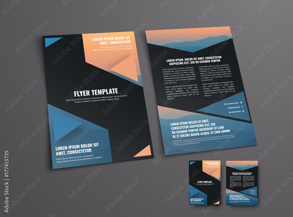 Poster template of a black vector flyer with geometric shapes for a photo