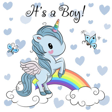 Baby Shower Greeting Card with cute Unicorn boy