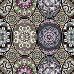 Seamless pattern tile with mandalas. Vintage decorative elements. Hand drawn background. Islam, Arabic, Indian, ottoman motifs. Perfect for printing on fabric or paper.