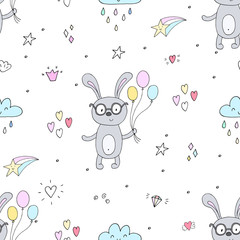 Seamless pattern with cute little bunny. vector illustration