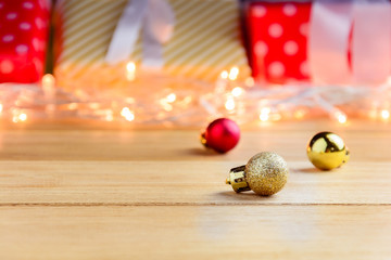 Gift Box Present and decorate on a wooden table