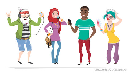 A set of characters with mobile phones.