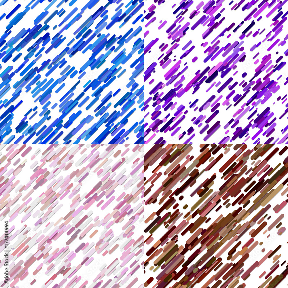 Poster geometrical random diagonal rounded stripe background pattern set - vector illustrations from colorf