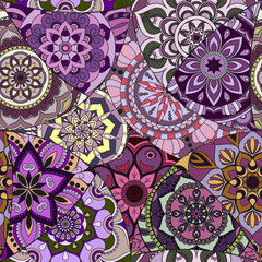 Seamless pattern tile with mandalas. Vintage decorative elements. Hand drawn background. Islam, Arabic, Indian, ottoman motifs. Perfect for printing on fabric or paper.
