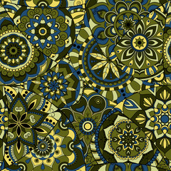 Seamless pattern tile with mandalas. Vintage decorative elements. Hand drawn background. Islam, Arabic, Indian, ottoman motifs. Perfect for printing on fabric or paper.