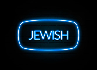Jewish  - colorful Neon Sign on brickwall