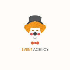 Smiling clown face line logo design template.