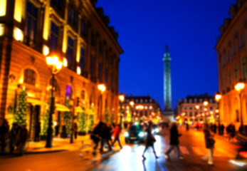 Paris (France). Blurred photo of Place Vendome decorated for Christmas. 