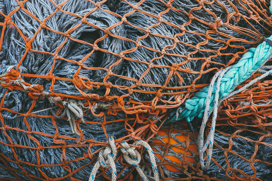 Pile of commercial fishing nets