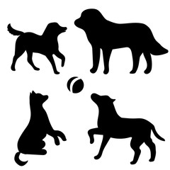 A set of dog isolated. Black silhouette of a dog on a white background. Collection of black icons of dogs. Vector illustration.