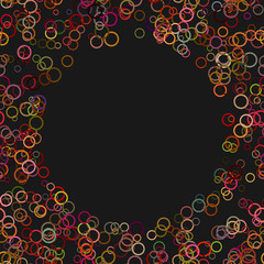 Color abstract random circle background - trendy vector graphic design from colored rings on black background