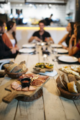 Enjoying dinner with friends.