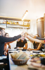 Enjoying dinner with friends.