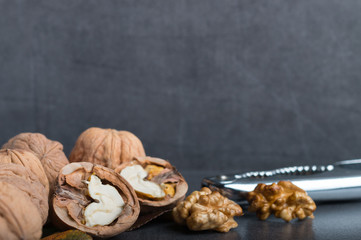 walnuts on a stone background