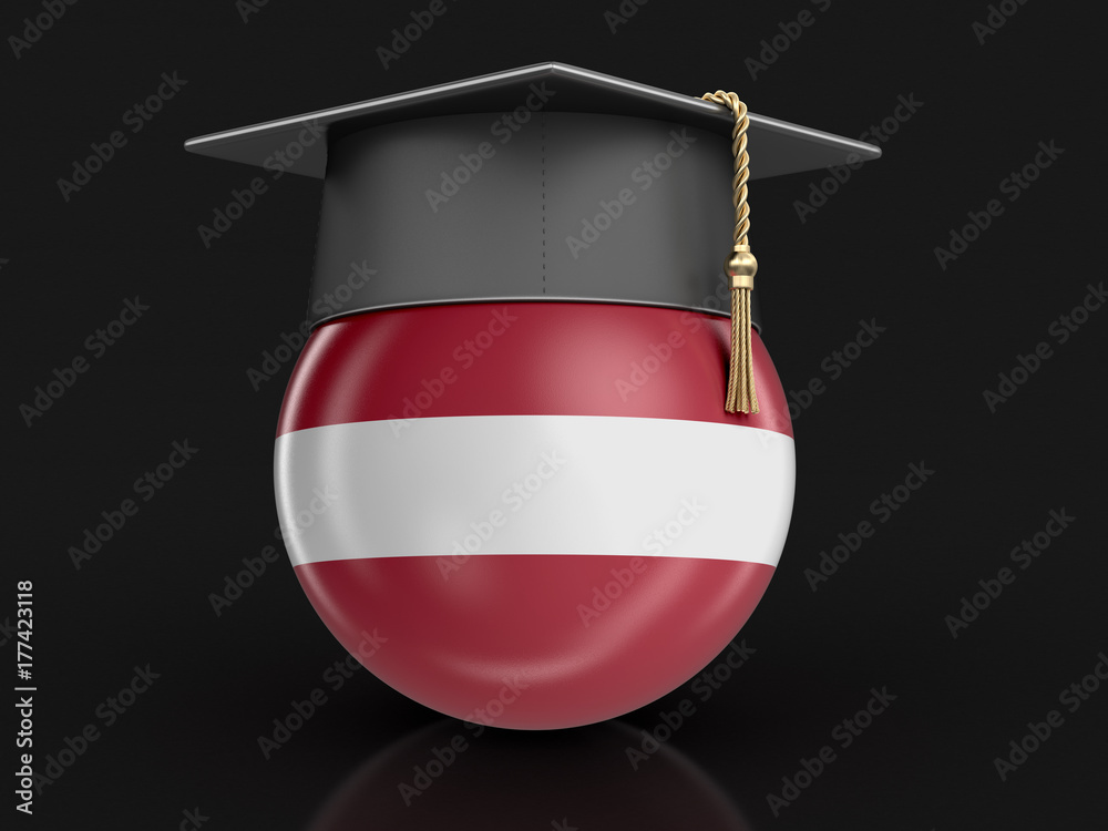 Poster graduation cap and latvian flag. image with clipping path