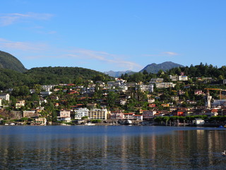 Fototapeta na wymiar ASCONA travel city in SWITZERLAND with scenic view of Lake Maggiore