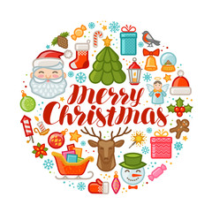 Merry Christmas, greeting card. Xmas concept. Vector illustration