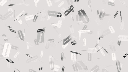 Fototapeta na wymiar Numerous razor blades floating on a clean white background