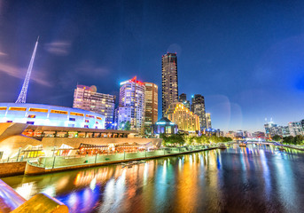 Fototapeta na wymiar Buildings of Southbank at night, Melbourne - Australia