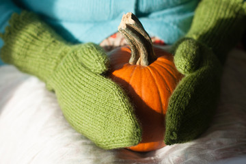 green mittens and pumpkin 